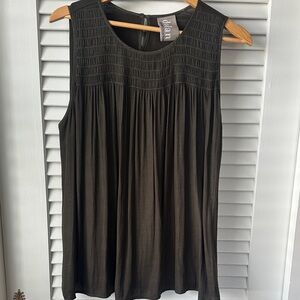 Dolan Dark Olive, Pleated Front, Sleeveless Blouse